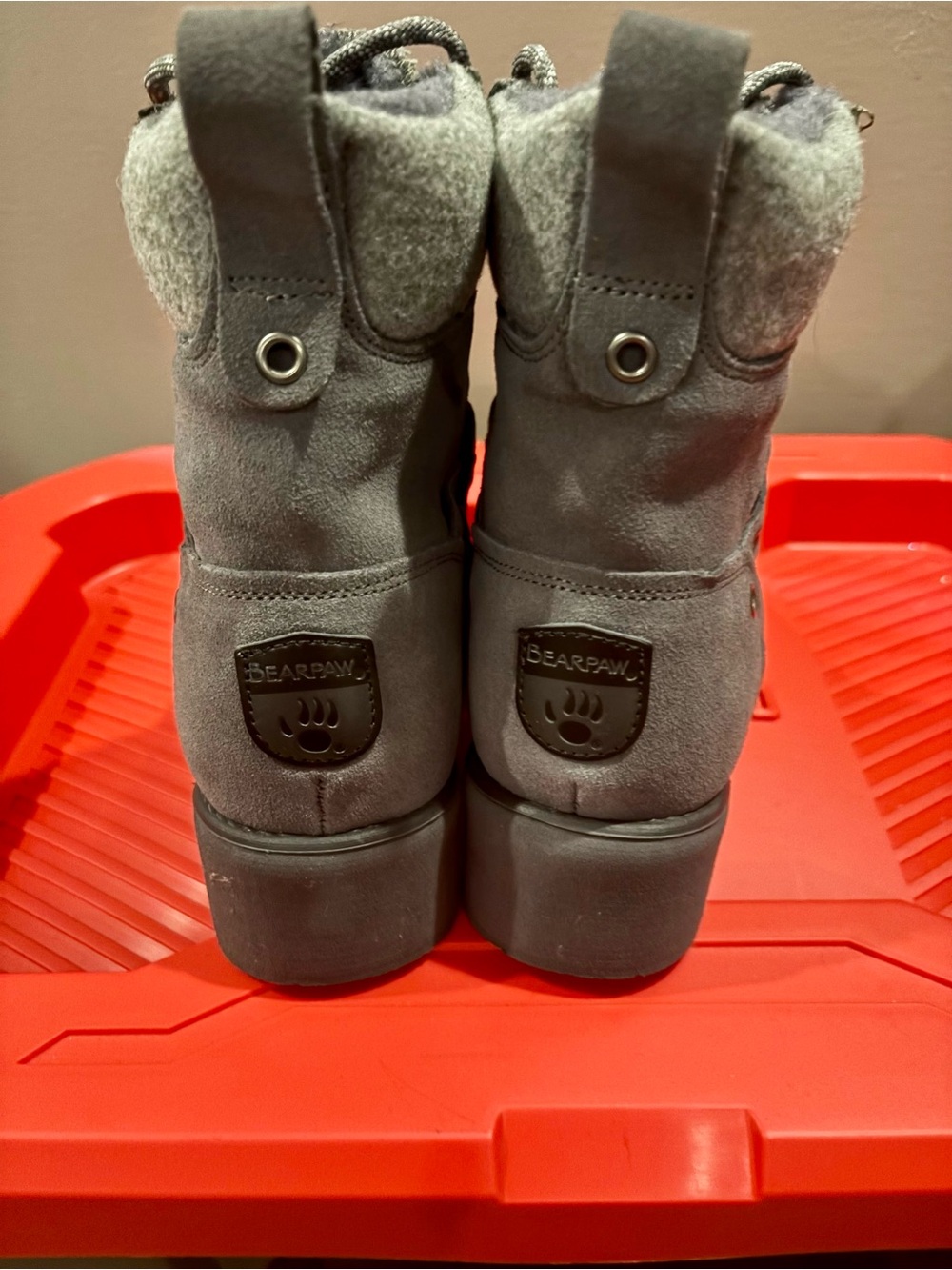 BearPaw womens Gray Suede Winter Booties with Wool Collar